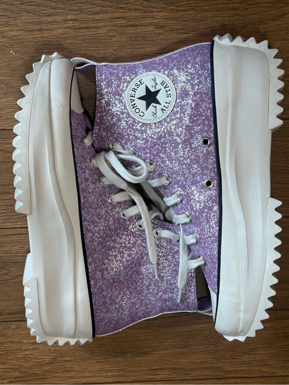 Converse Run Star Hike Lavender Glitter Platform High Top Sneakers - Picture 2 of 7